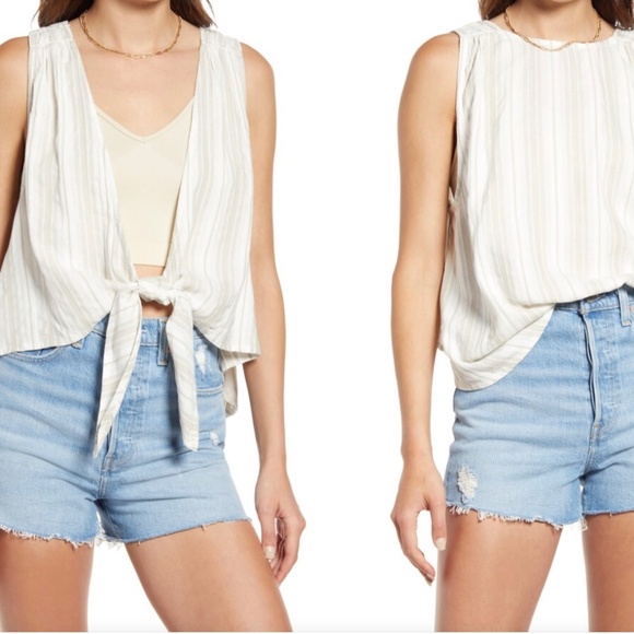 FREE PEOPLE BY MY SIDE STRIPED SLEEVELESS BLOUSE beige size XS - Picture 1 of 10